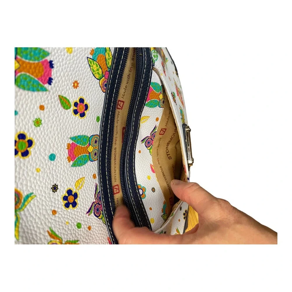 Stone Mountain Owl Print Navy and White Leather Crossbody - Picture 6 of 9